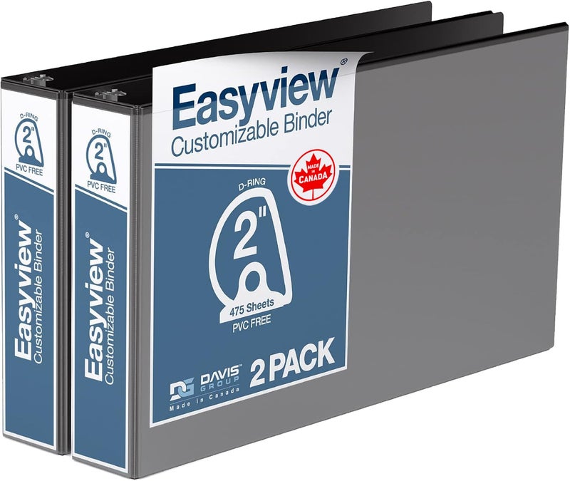 Davis Group مجلدات د-حلقة بريموم 2 إنش من إيزي فيو مع أغطية شفافة، مجلدات عرض جدول بيانات للمدرسة أو المكتب أو المنزل، 11 إنش × 17 إنش، عبوة من 2، 2 إنش، أسود - Image 1